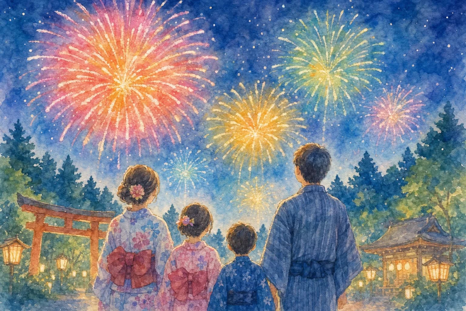 약 250발, 등불 축제의 봉납 불꽃을 공원에서 관람