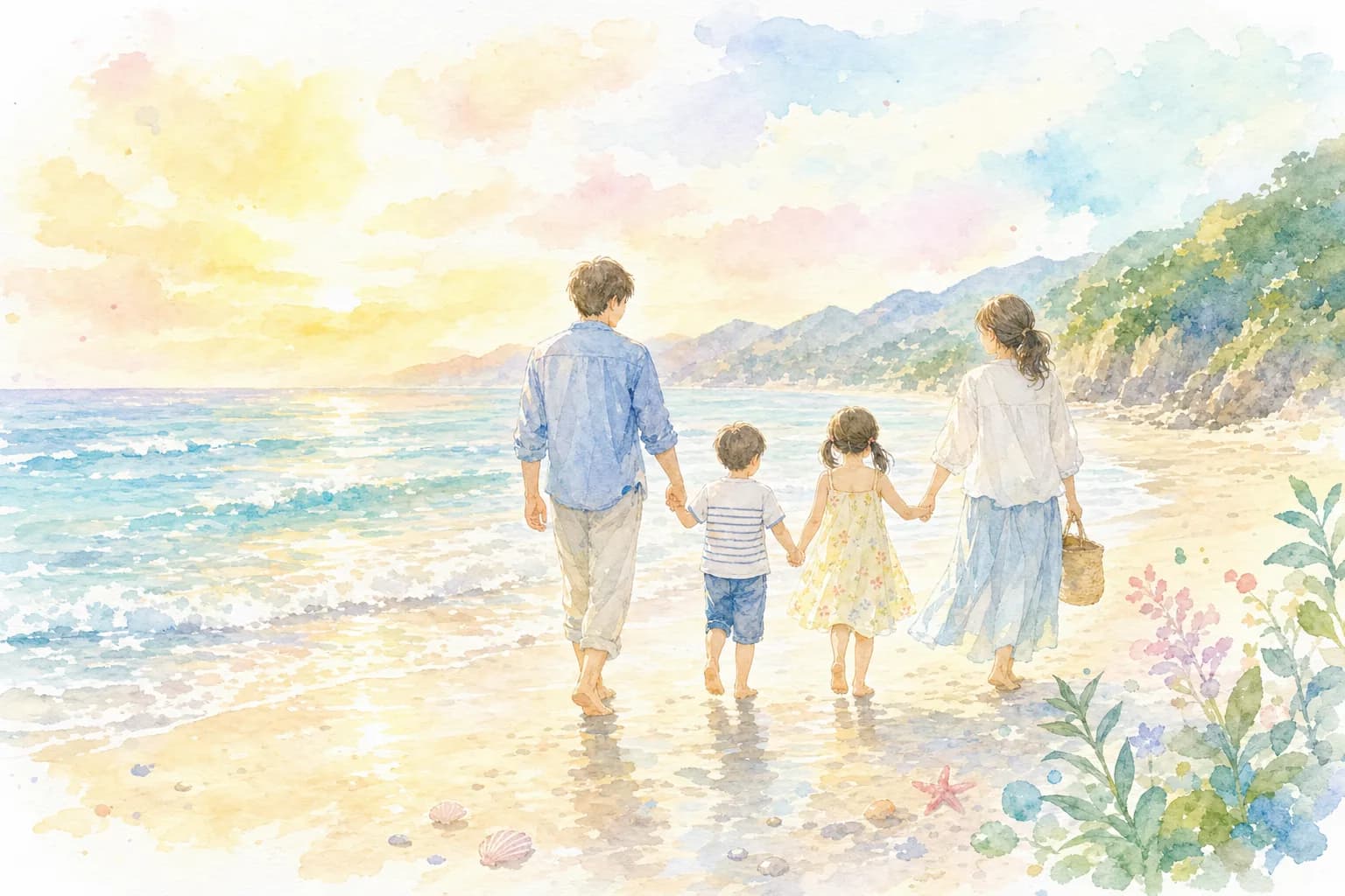 傍晚前悠闲地散步沿海