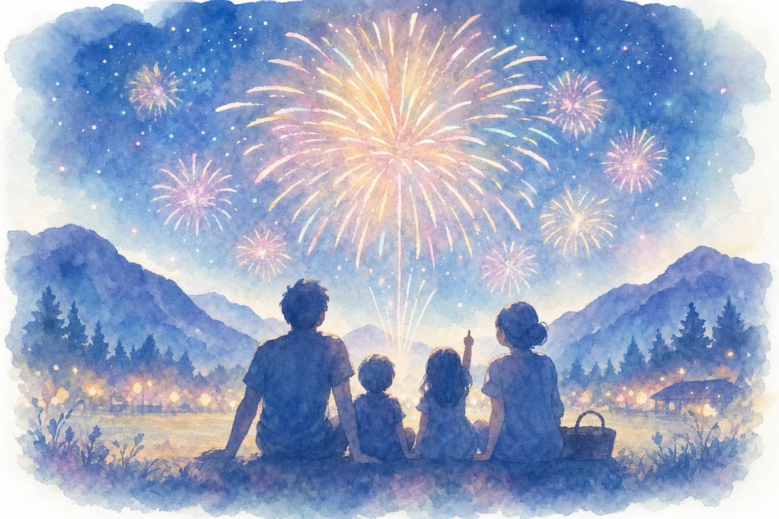 村をあげての夏まつり、山あいの夜空を彩る花火を観覧