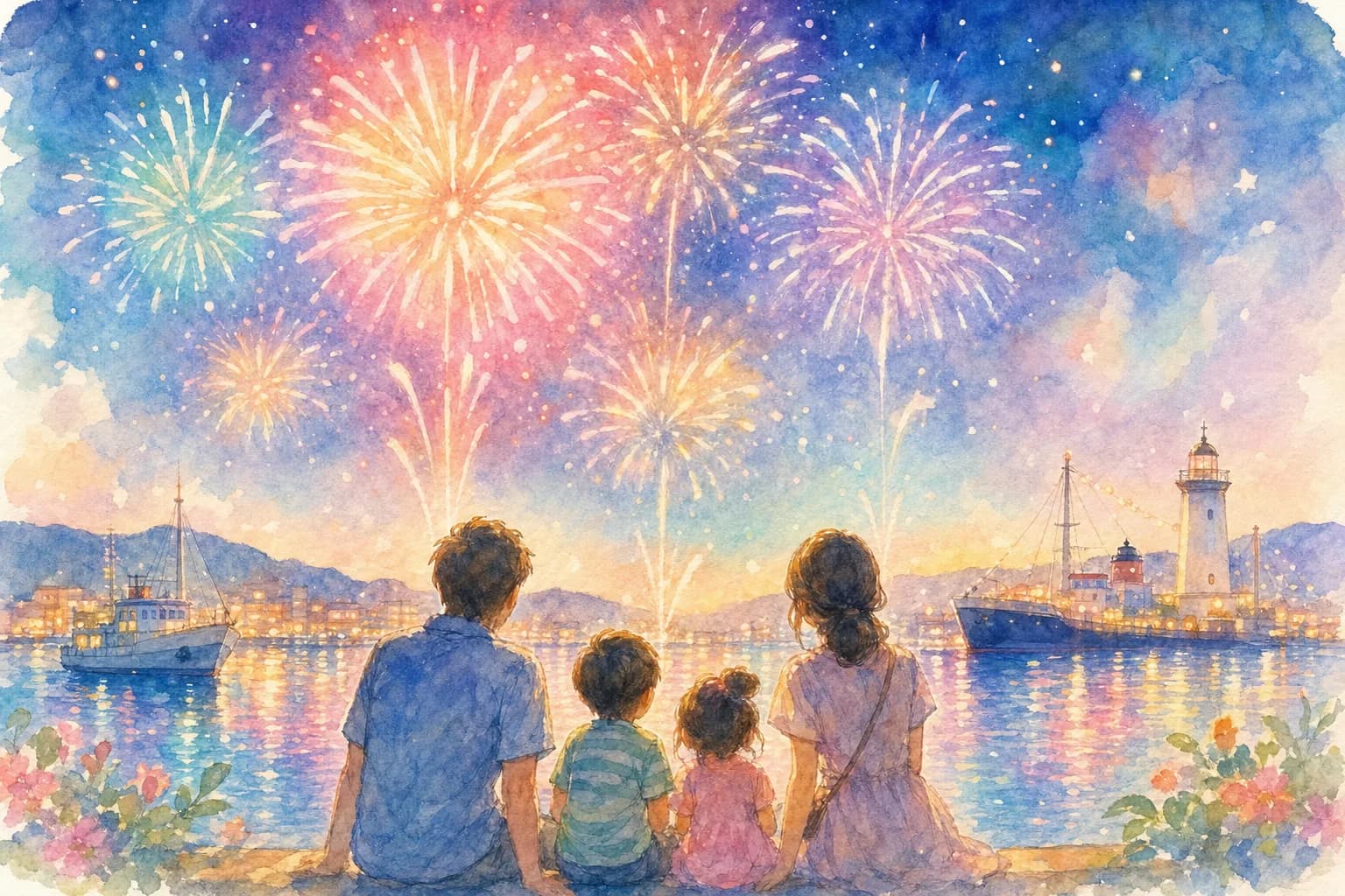 約2,200発が夜の港を彩る花火を観覧