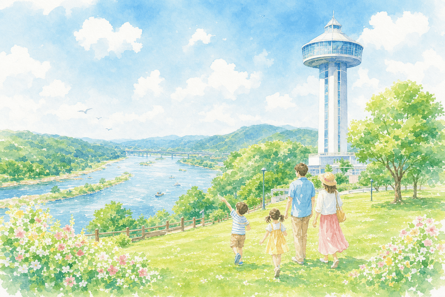 高さ138mの展望台から木曽川と濃尾平野を一望