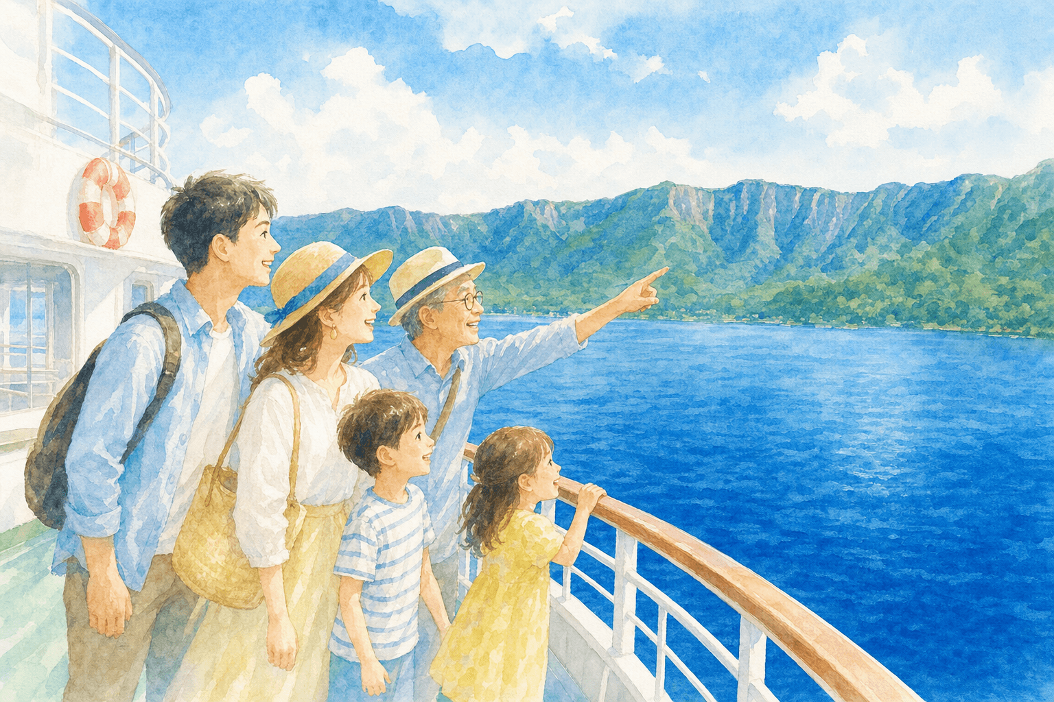 カルデラ湖の断崖と深い青を船上からゆったり満喫
