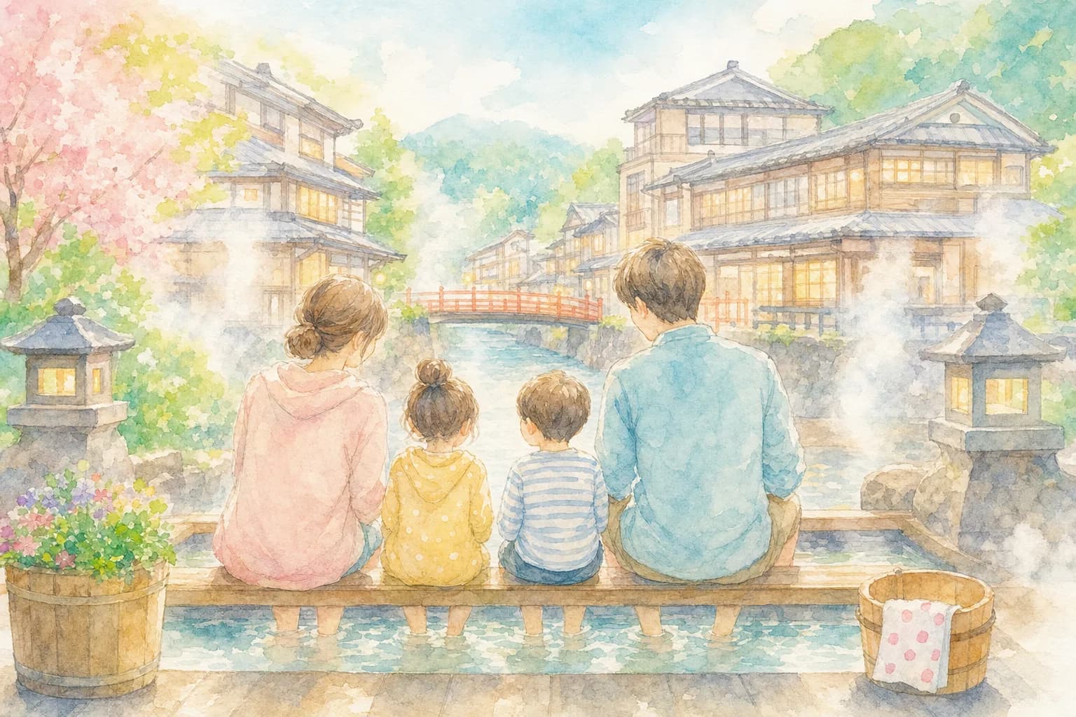 瀬棚温泉郷で足湯につかりながらひと休み