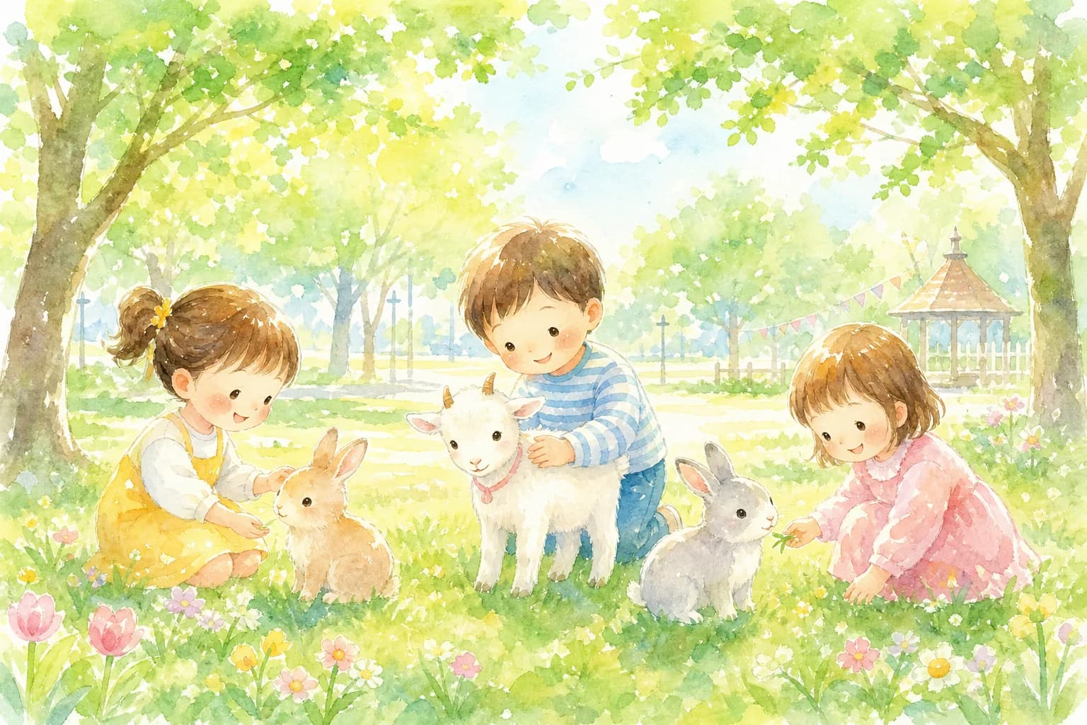 小動物とふれあいながら朝のひととき