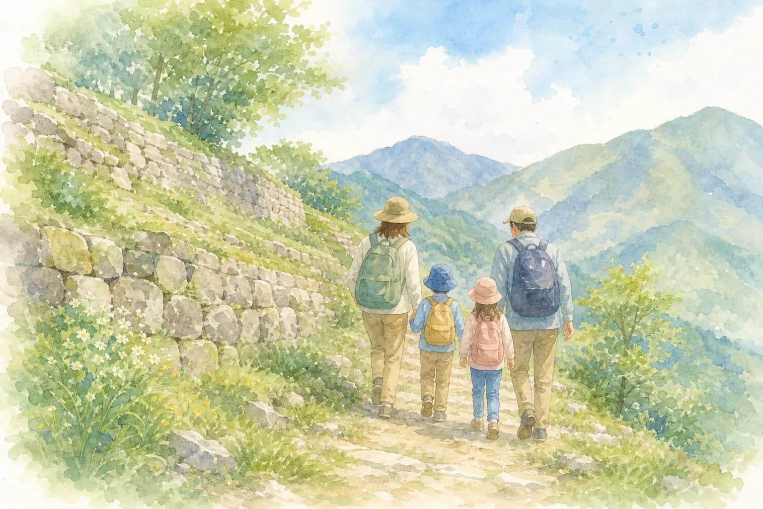 臥牛山にそびえる石垣と城下町の眺めを楽しむ