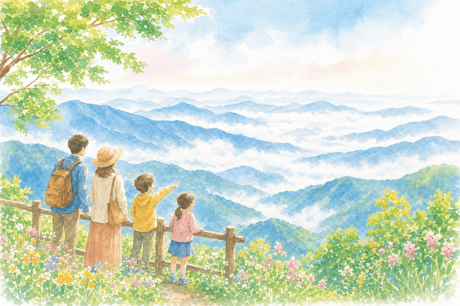幾重に連なる山並みの大パノラマを一望