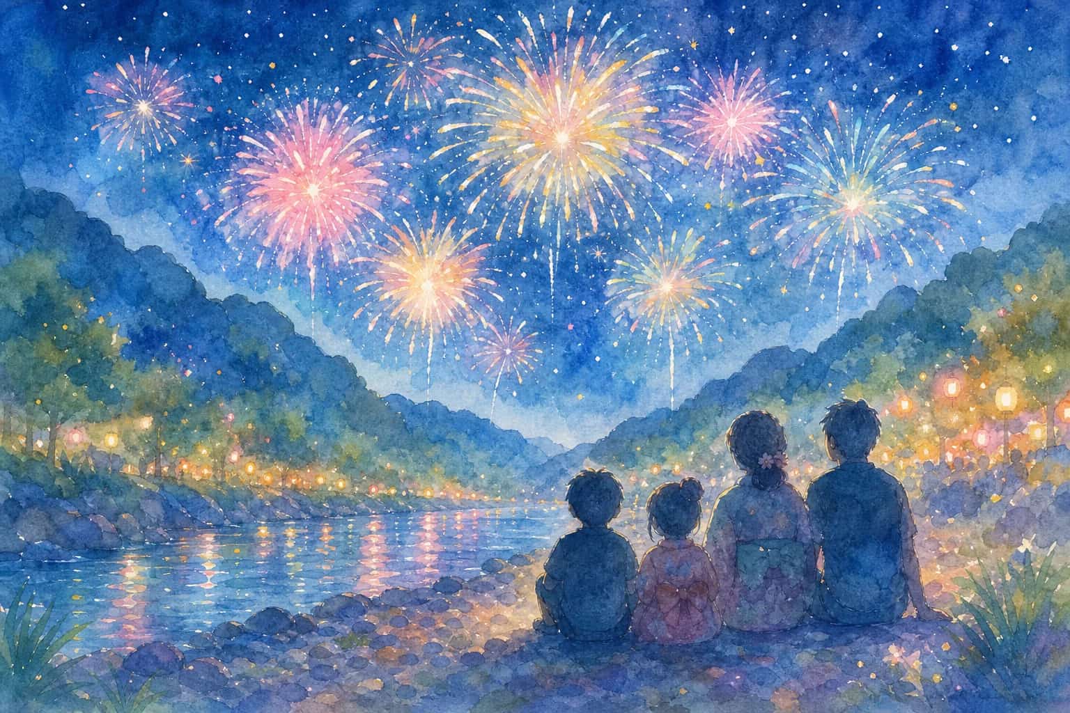 三口山国川河川敷(鶴市花傘鉾祭花火大会)