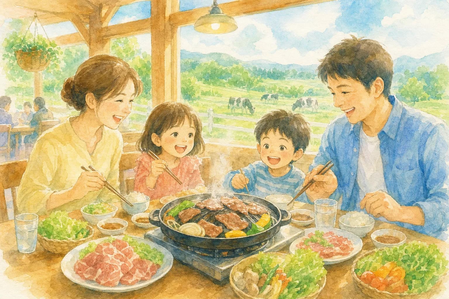 牧場名物のジンギスカンで夕食