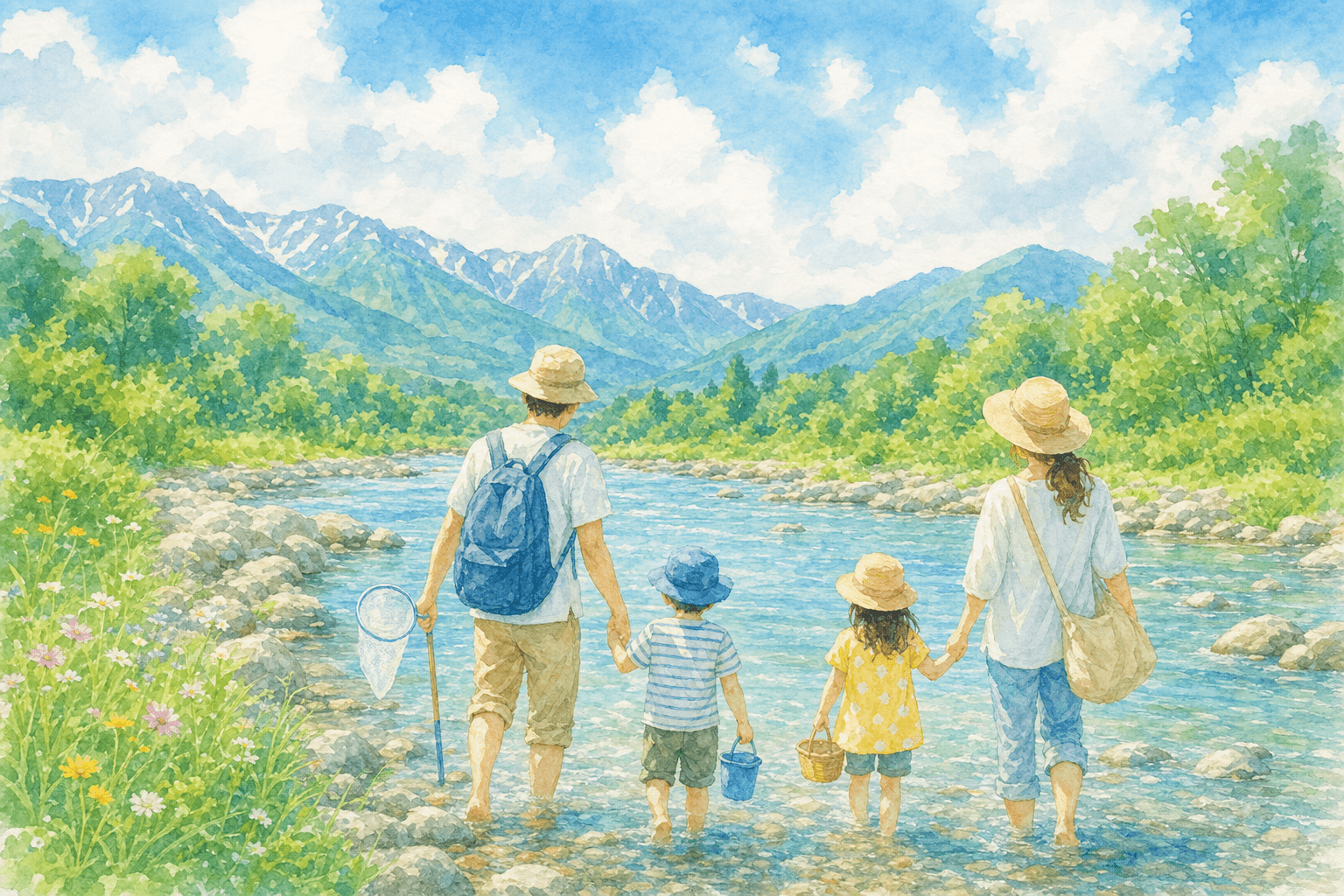 清流・黒部川の河川敷で子どもも楽しめる夏の散策