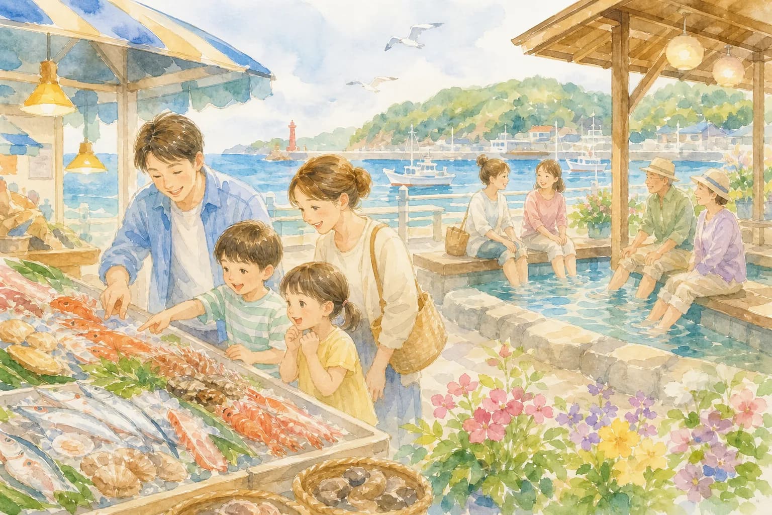 海の幸と足湯を楽しみながらお昼ごはん