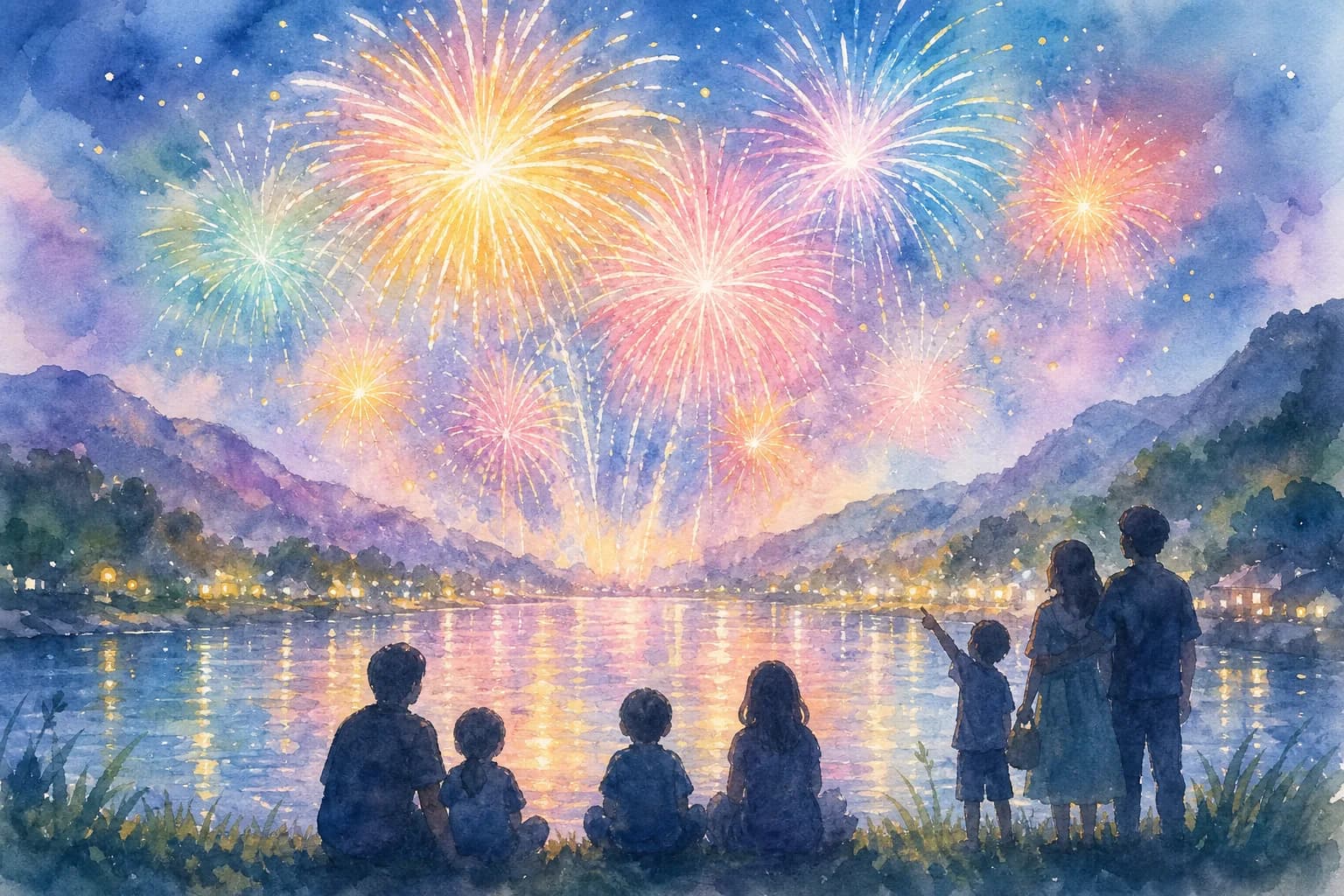 約3,000発の花火を川辺から観覧