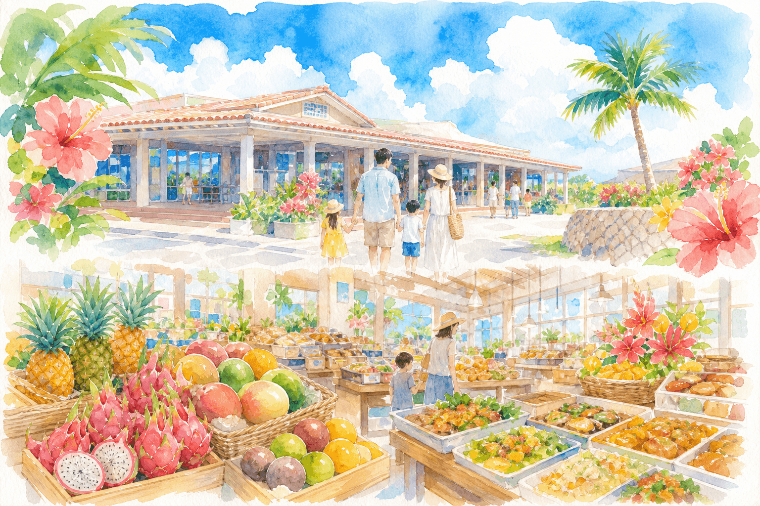沖縄の食材や惣菜を調達して花火前の腹ごしらえ