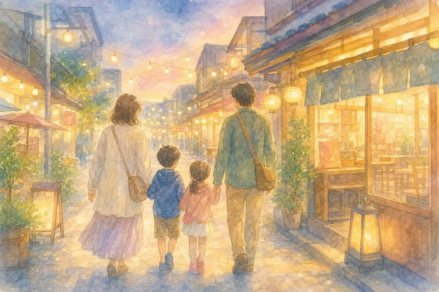 商店街で夕食を済ませ、祭りの雰囲気を味わう