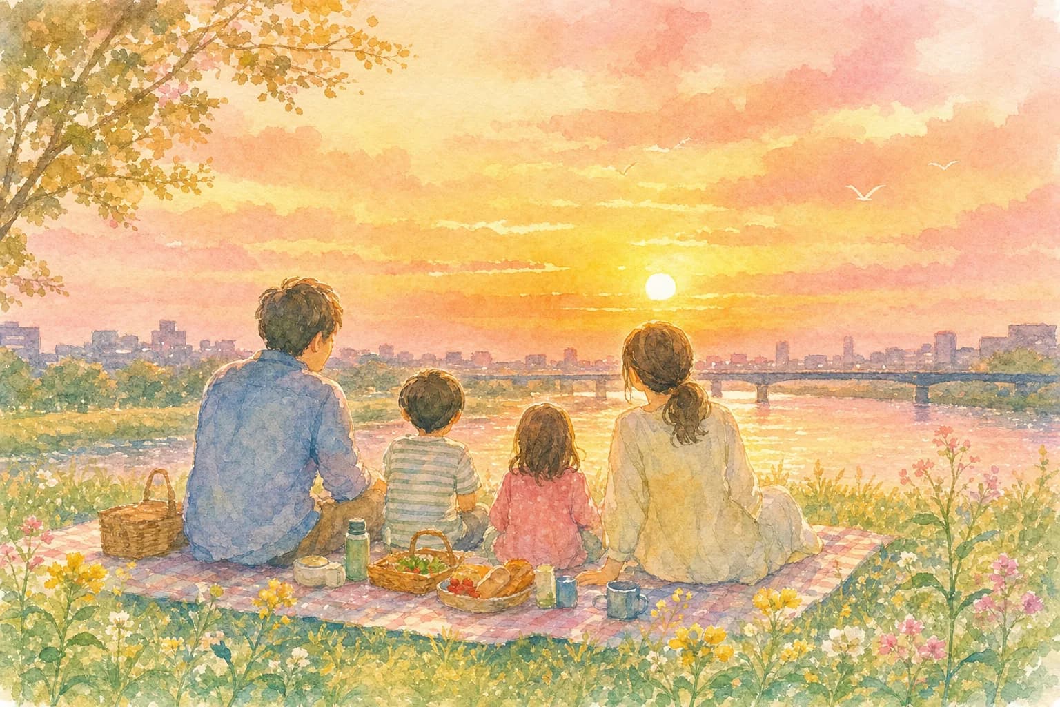 場所取りをして、祭りの屋台で夕食