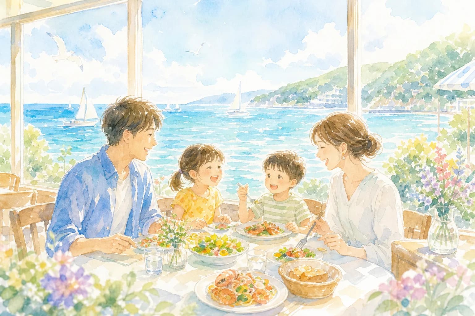 海辺の宿泊施設でお昼ごはんとひと休み