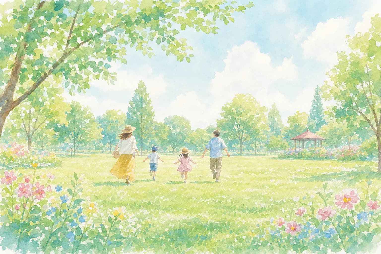 広い芝生広場で体を動かしてリフレッシュ