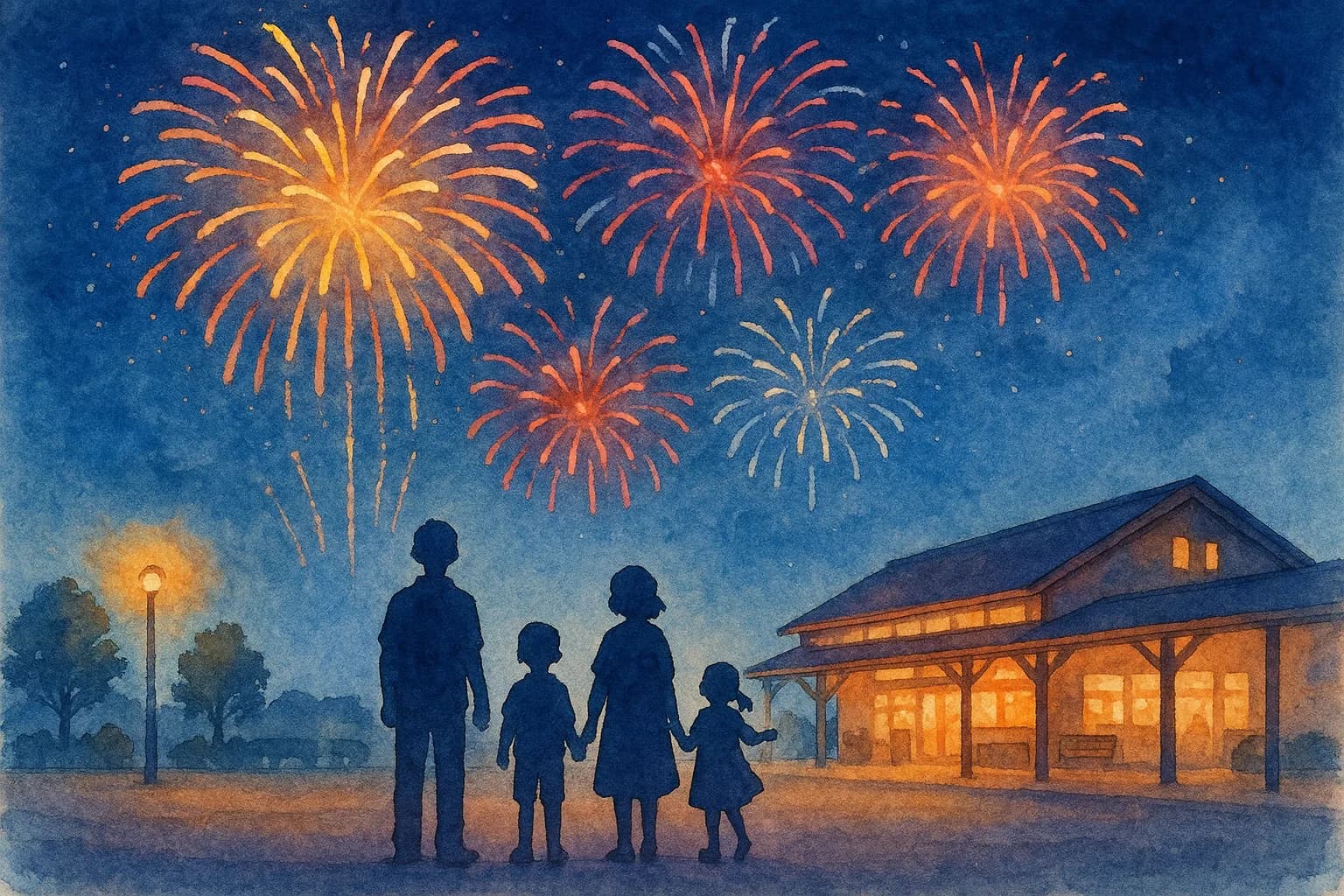 約5,000発、静かな町の夜空いっぱいに広がる花火を観覧