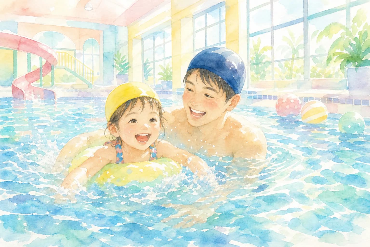 健康増進プールで夕方まで泳ぎを満喫
