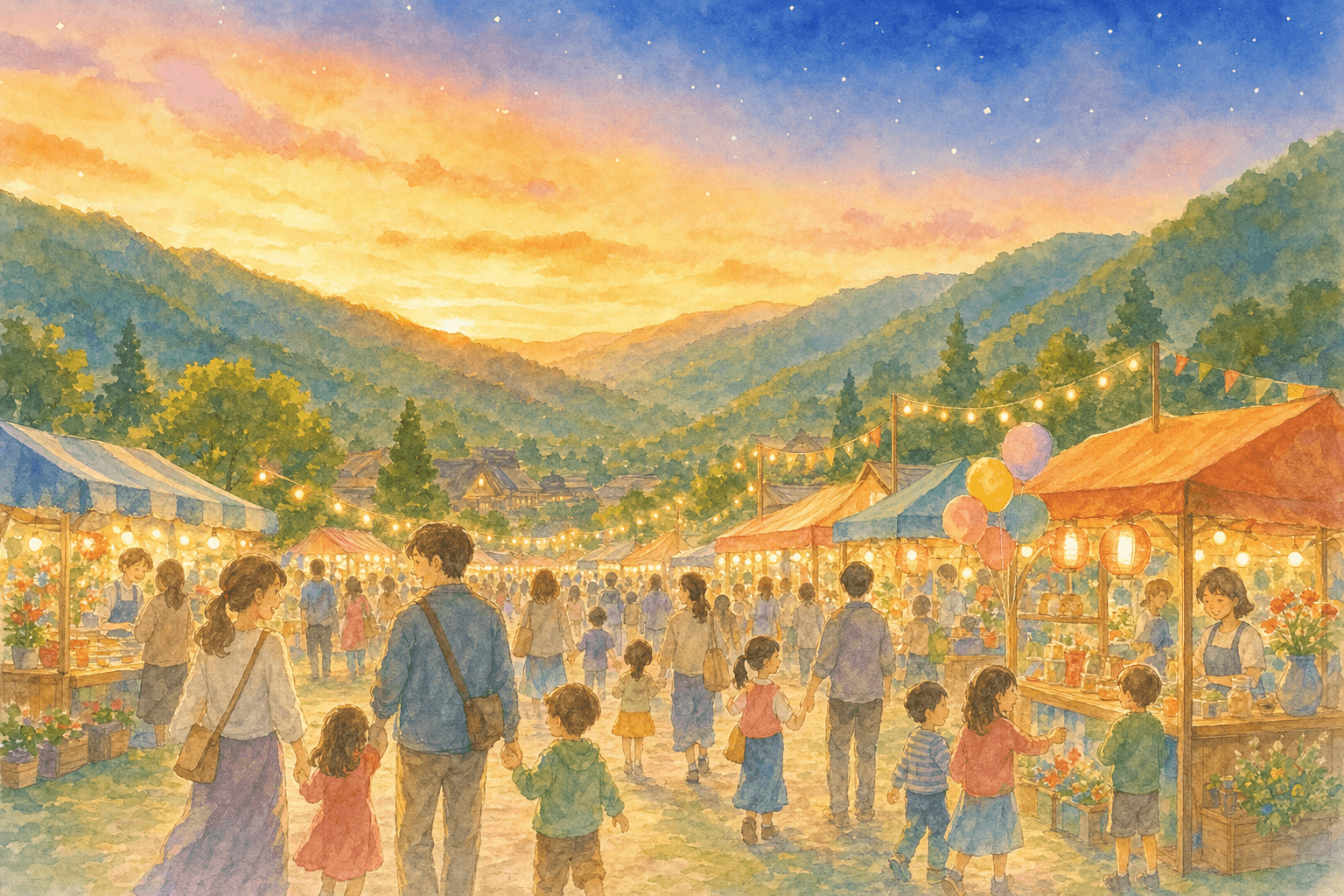 早めに場所取り、屋台グルメで夕食をすませて開演を待つ