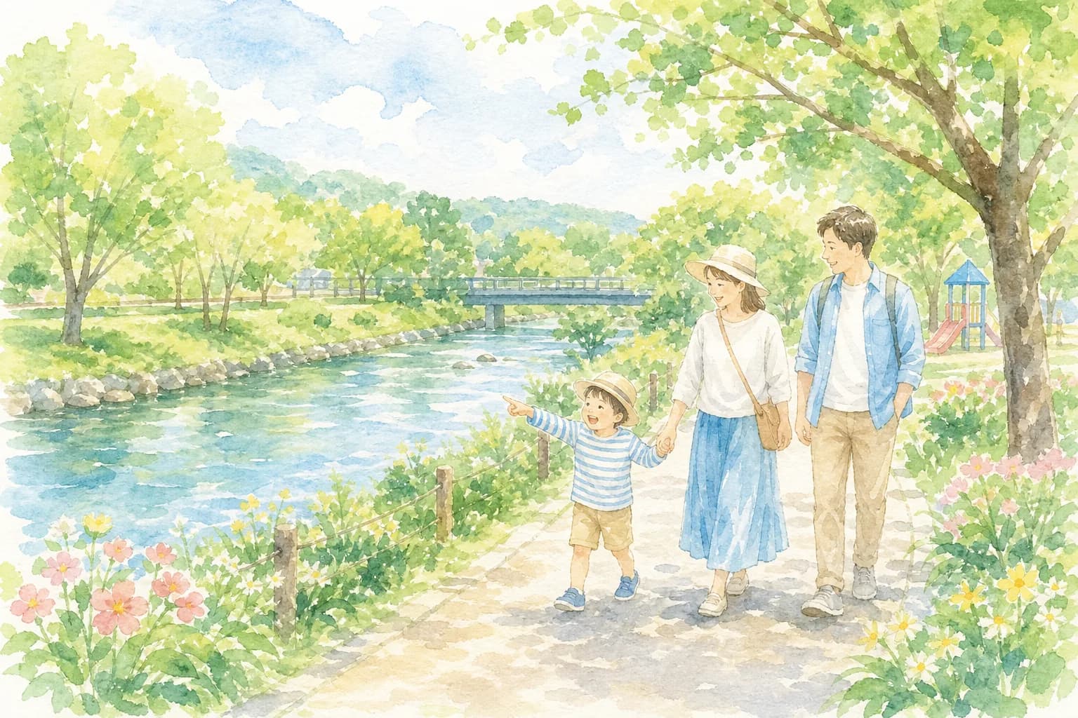 南白亀川沿いの緑の中をのんびり散策