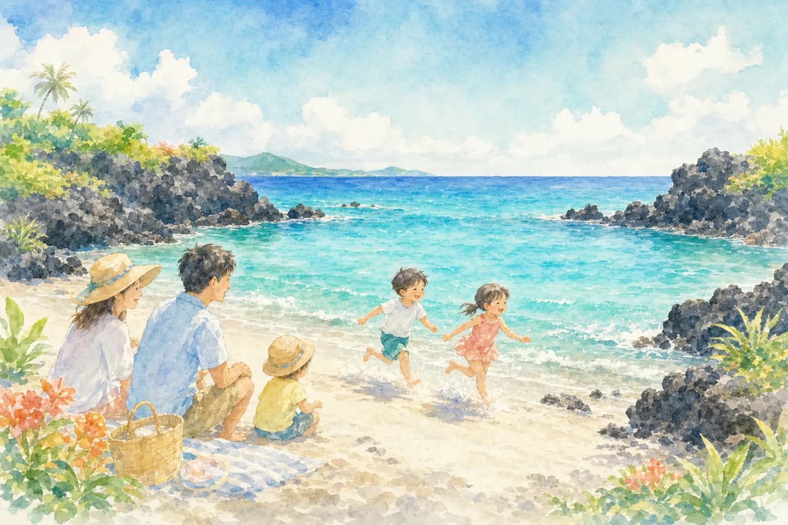 黒い溶岩の入り江でのんびり海水浴。1日のクライマックス