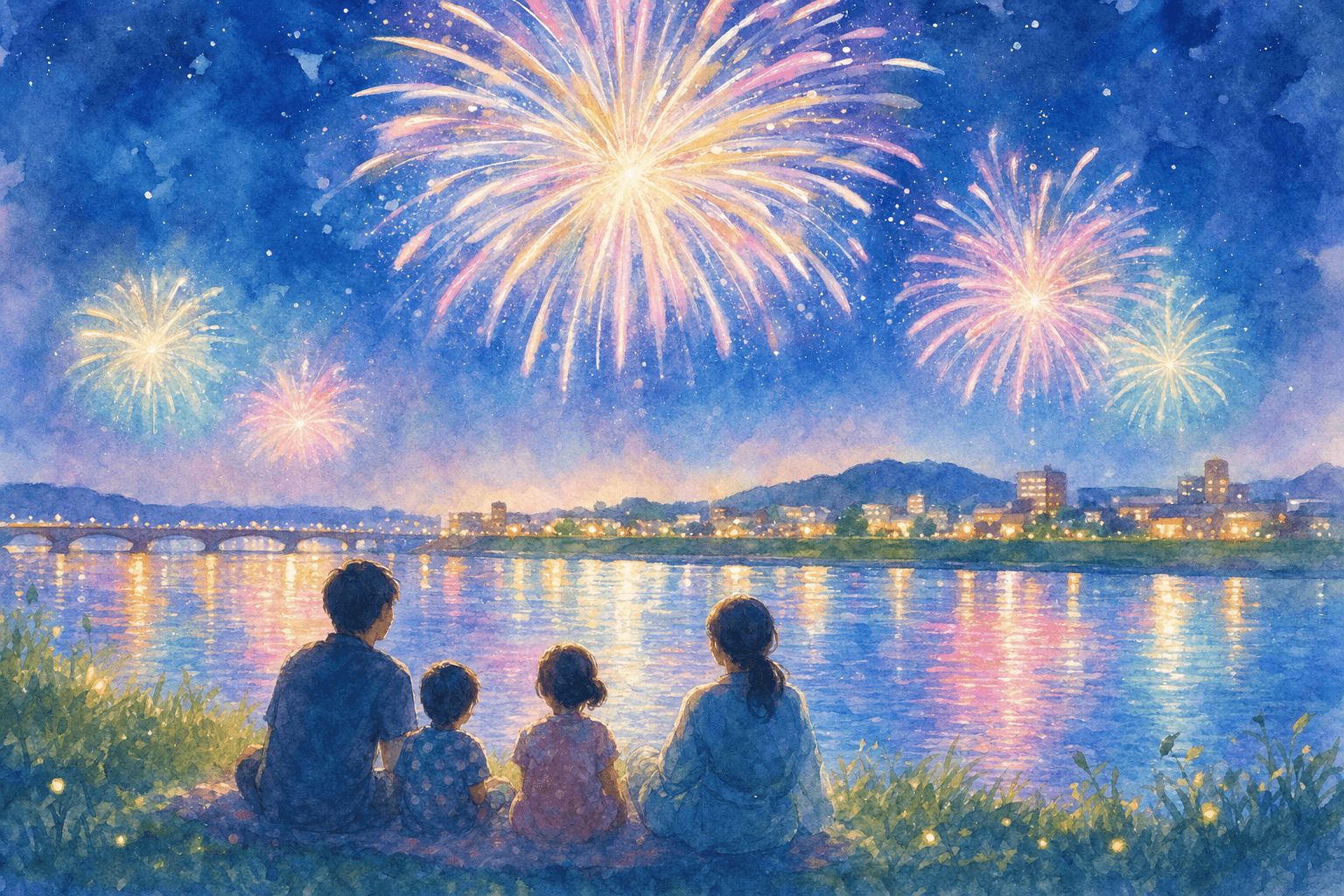 北上川の夜空に約5,000発、川面に映る大迫力の花火を観覧