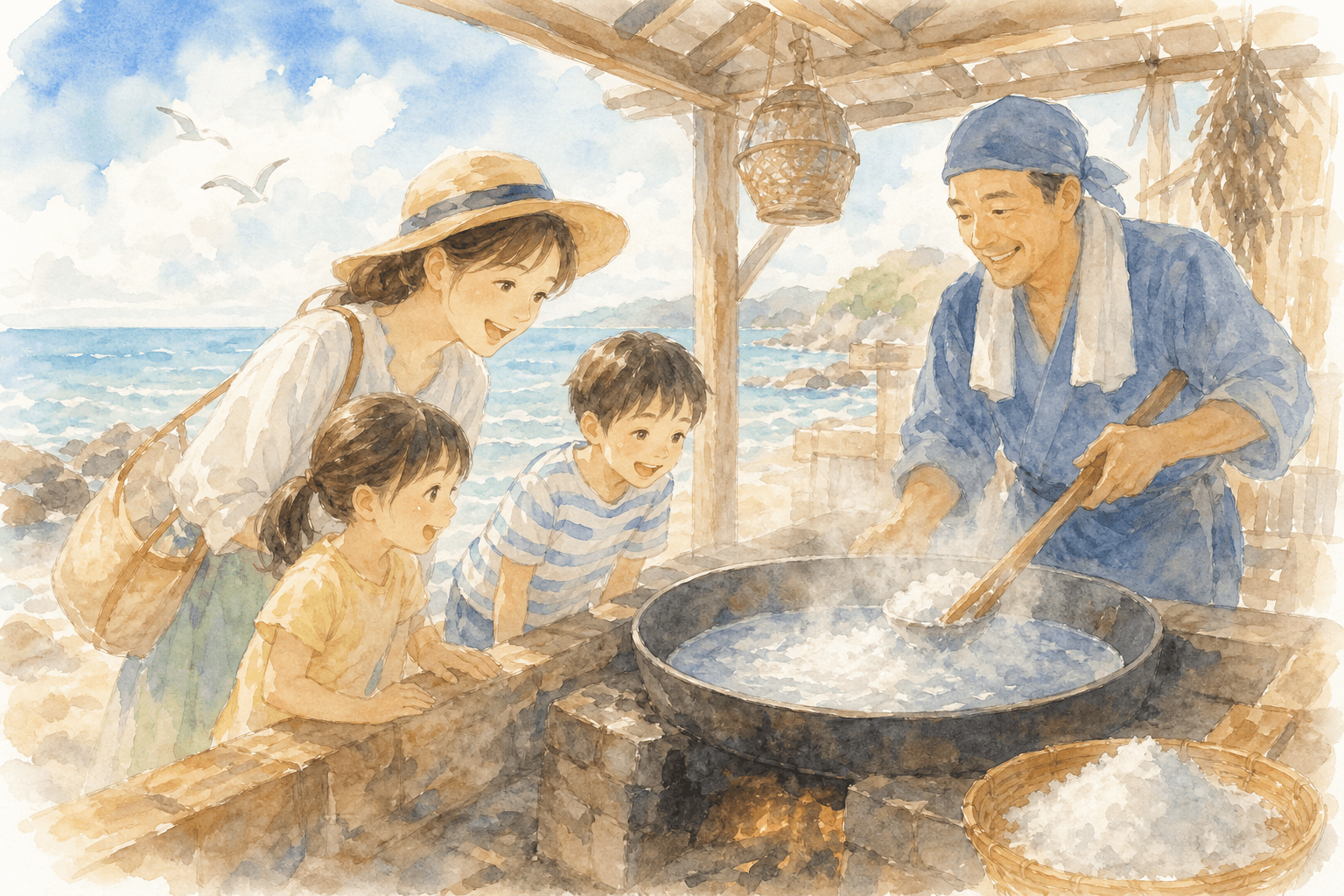 海水から塩を作る昔ながらの製法を見学・体験