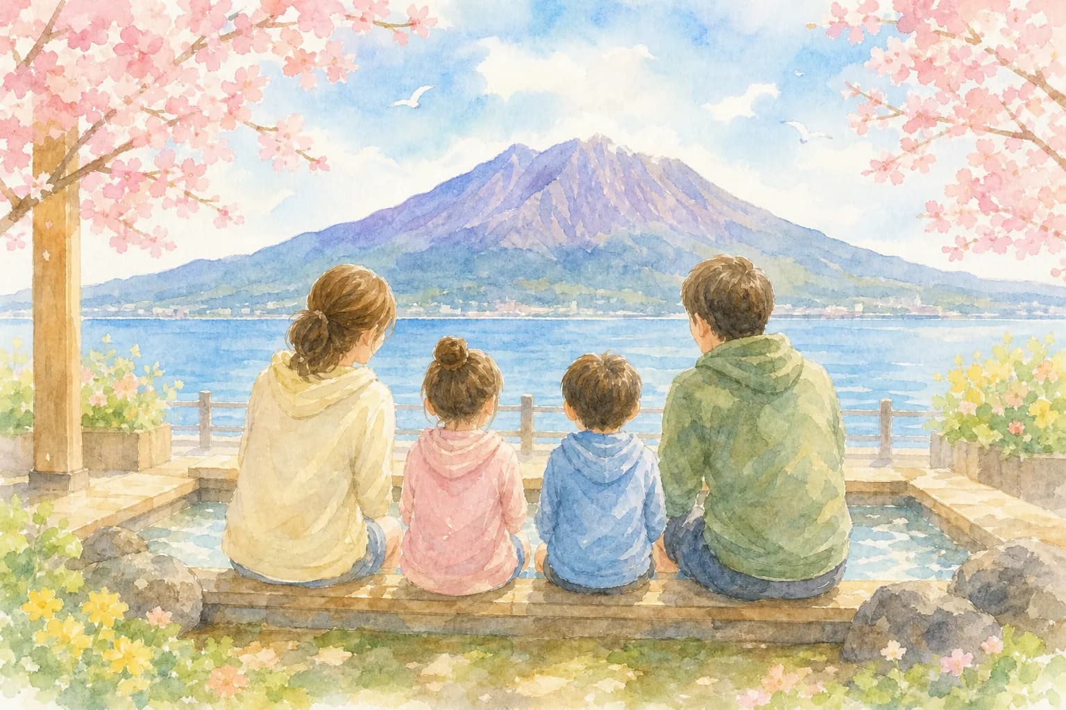 桜島を望む足湯と地元グルメでひと休み