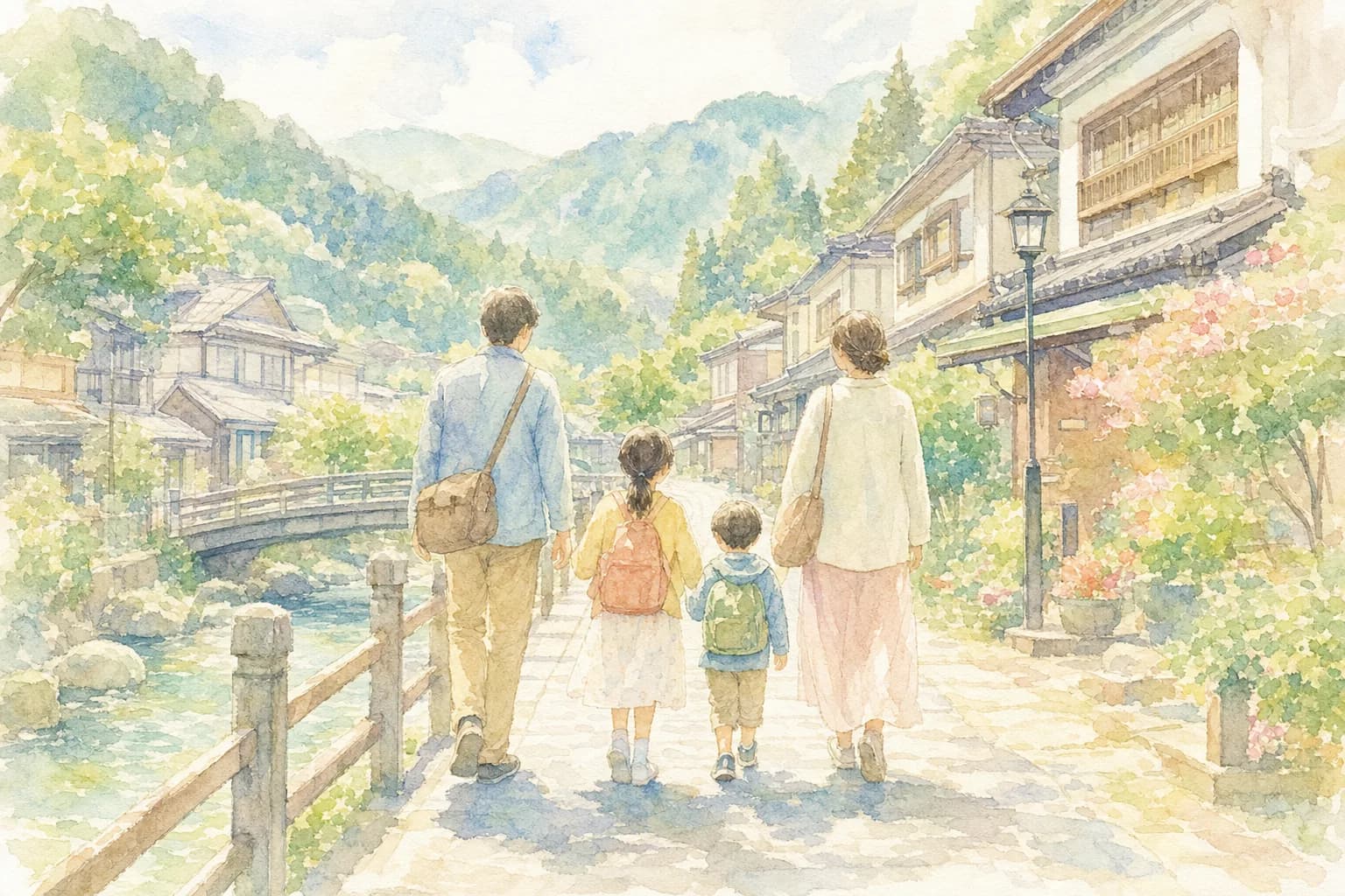 山あいにたたずむ小さな温泉街を散策