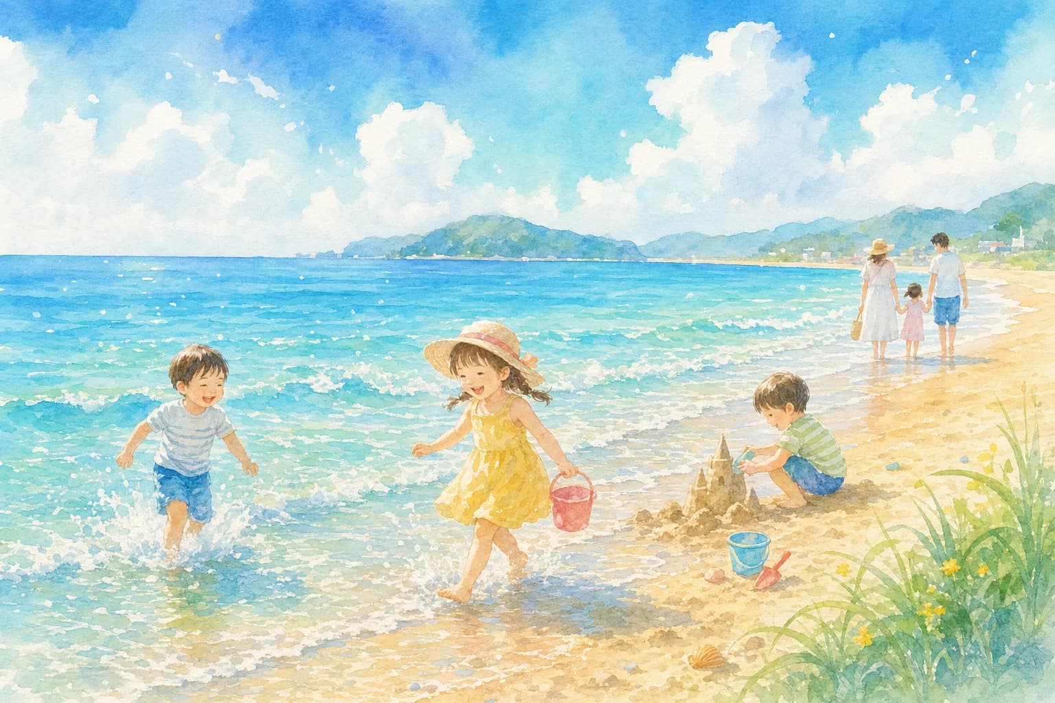 松茂町の海水浴場で夕方まで海遊び。無料駐車場あり