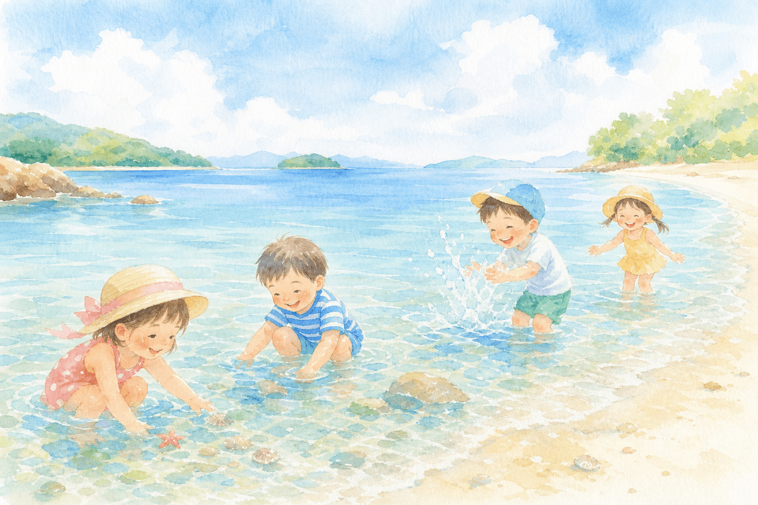 瀬戸内海の穏やかな海で海水浴を楽しむ