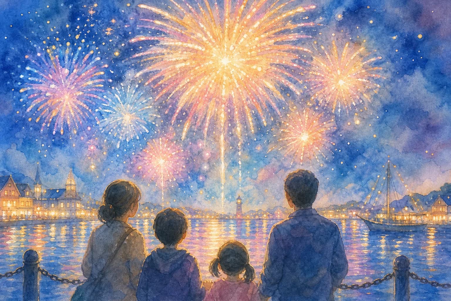 瀬戸内海の港を彩る花火、笠岡港まつりのクライマックス