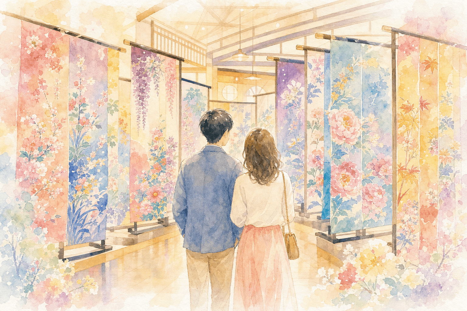 色鮮やかな花嫁のれんを鑑賞し、能登の嫁入り文化にふれる