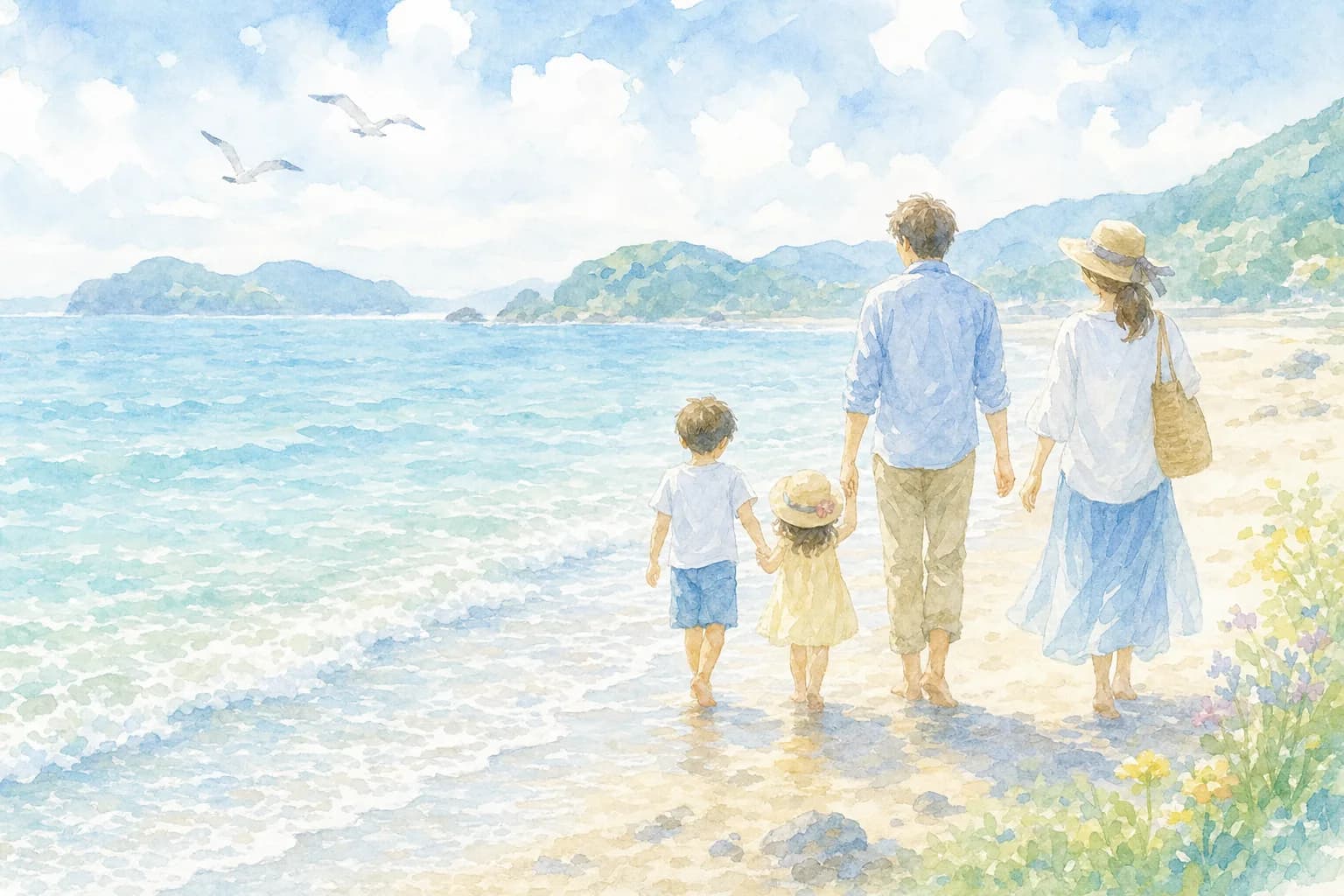 八代海の穏やかな景色を眺めながら海辺でひと休み