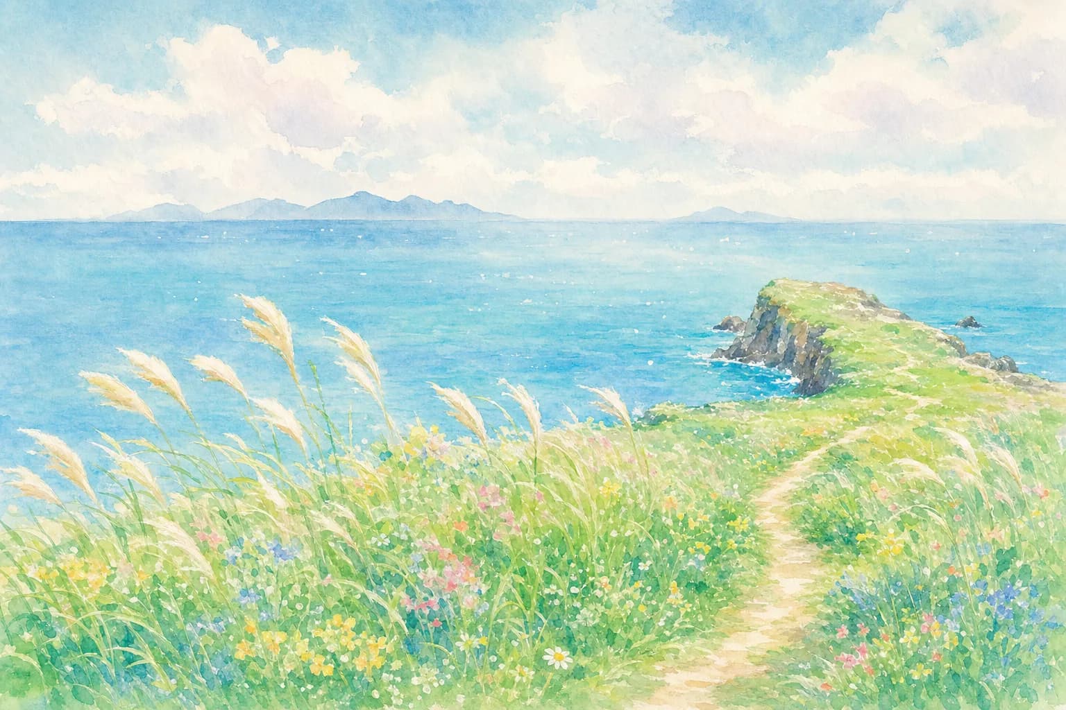 日本海と天売・焼尻の島影を望む岬散策