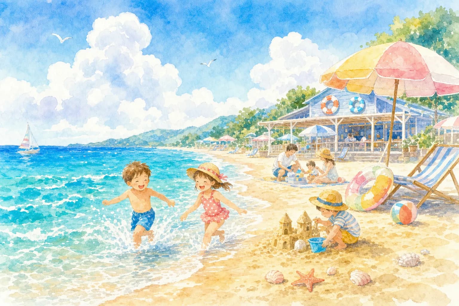 Swim until evening on a beach with a lifeguard and first-aid station