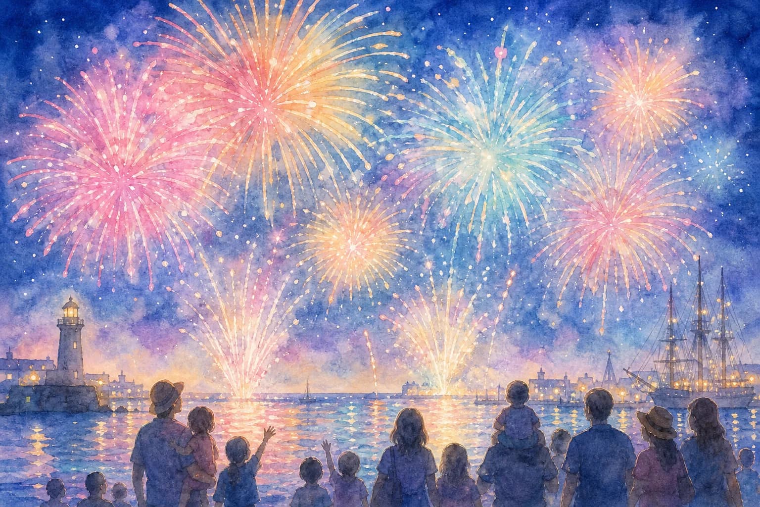 約2,000発の花火を港の夜空に観覧