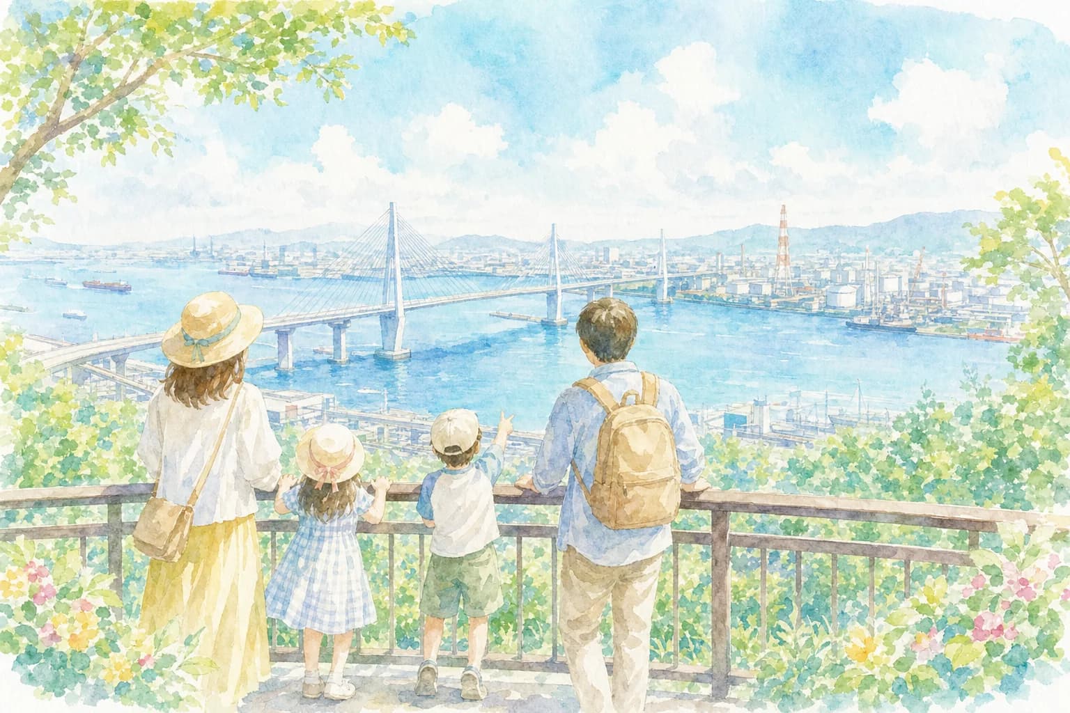 白鳥大橋と室蘭港を見下ろす高台の展望台