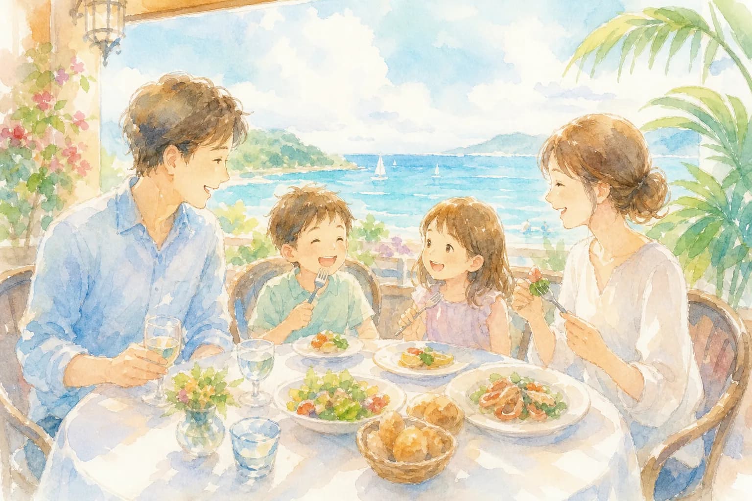 レストランで食事をとりお昼ごはん
