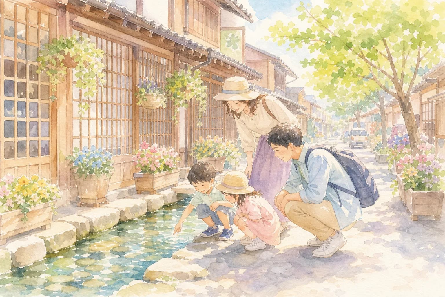 水路が流れる風情ある町並みを散策