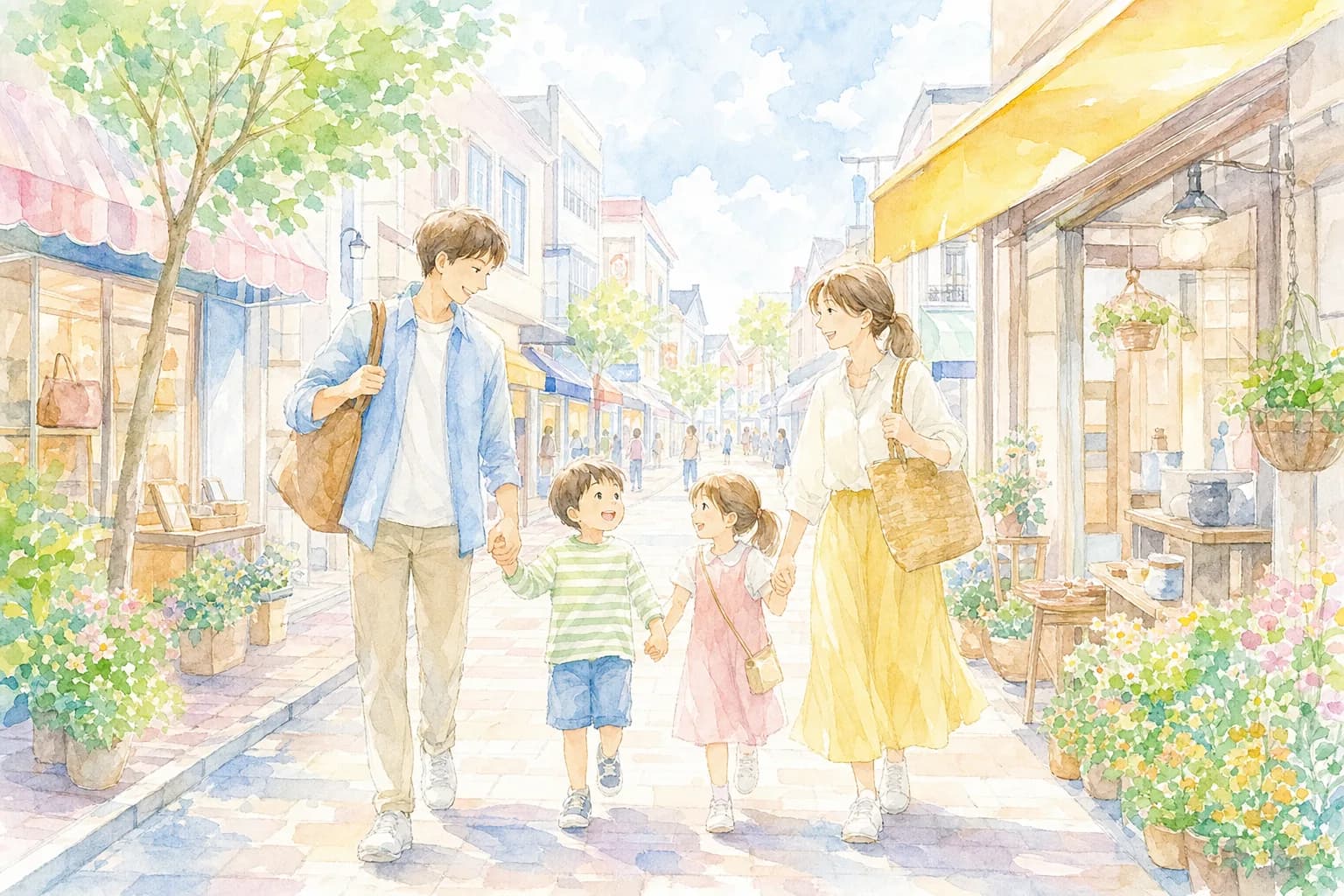 Leisurely stroll through the town shopping streets