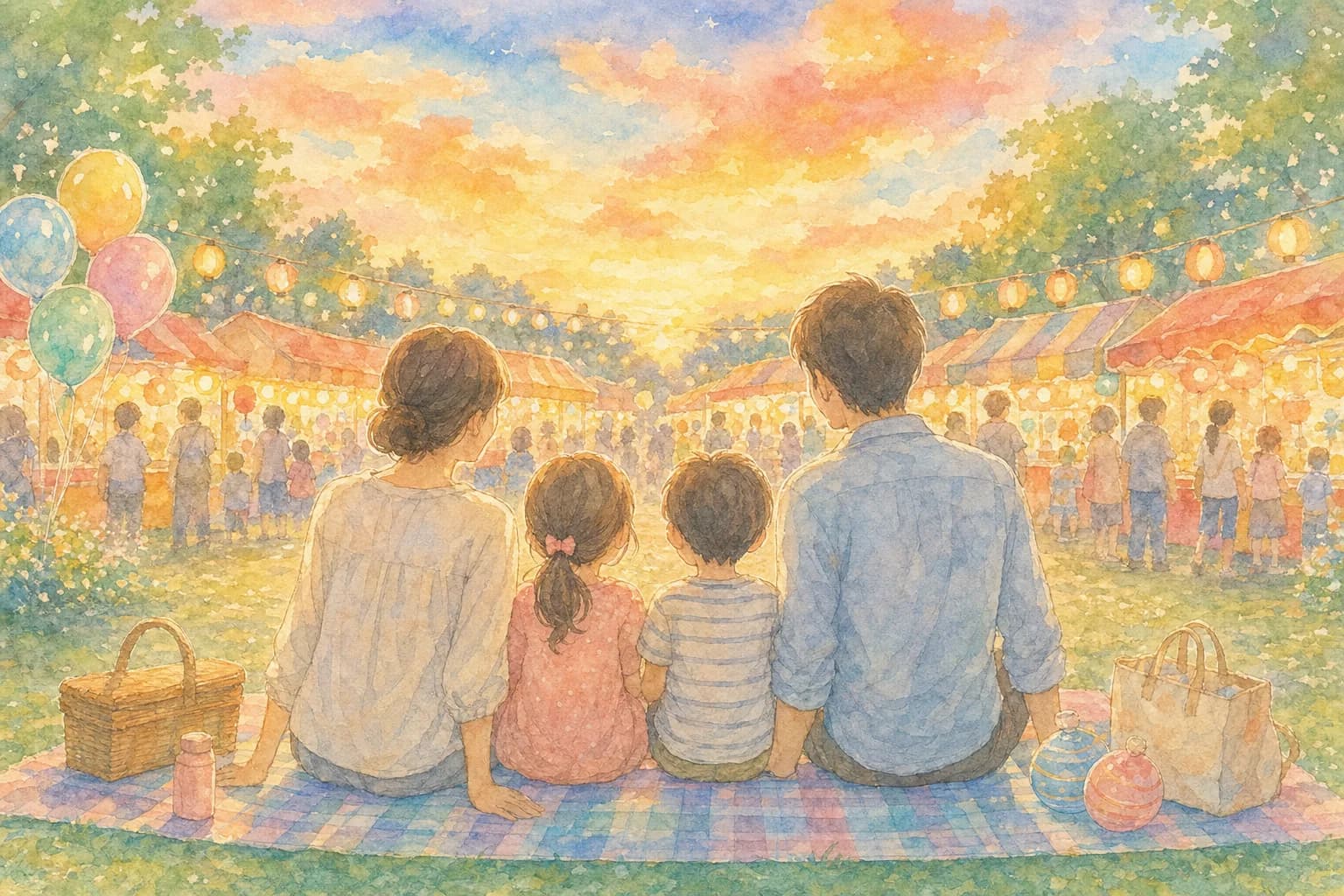 夕食を調達して場所取り、開演を待つ