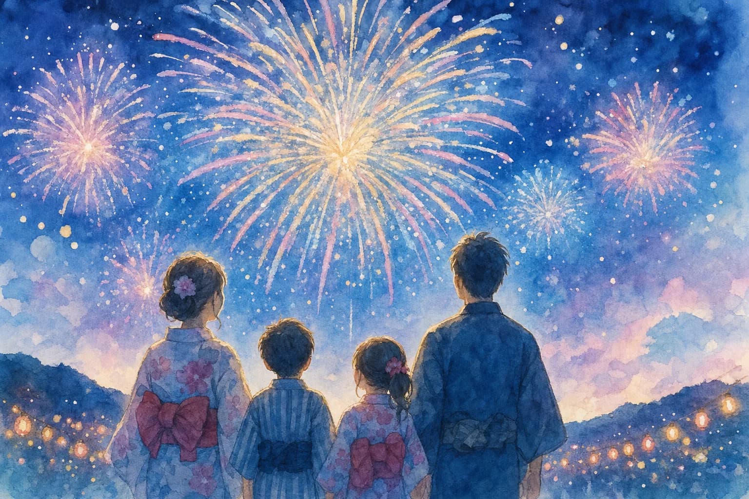 久留米の夜空を彩る打ち上げ花火を観覧