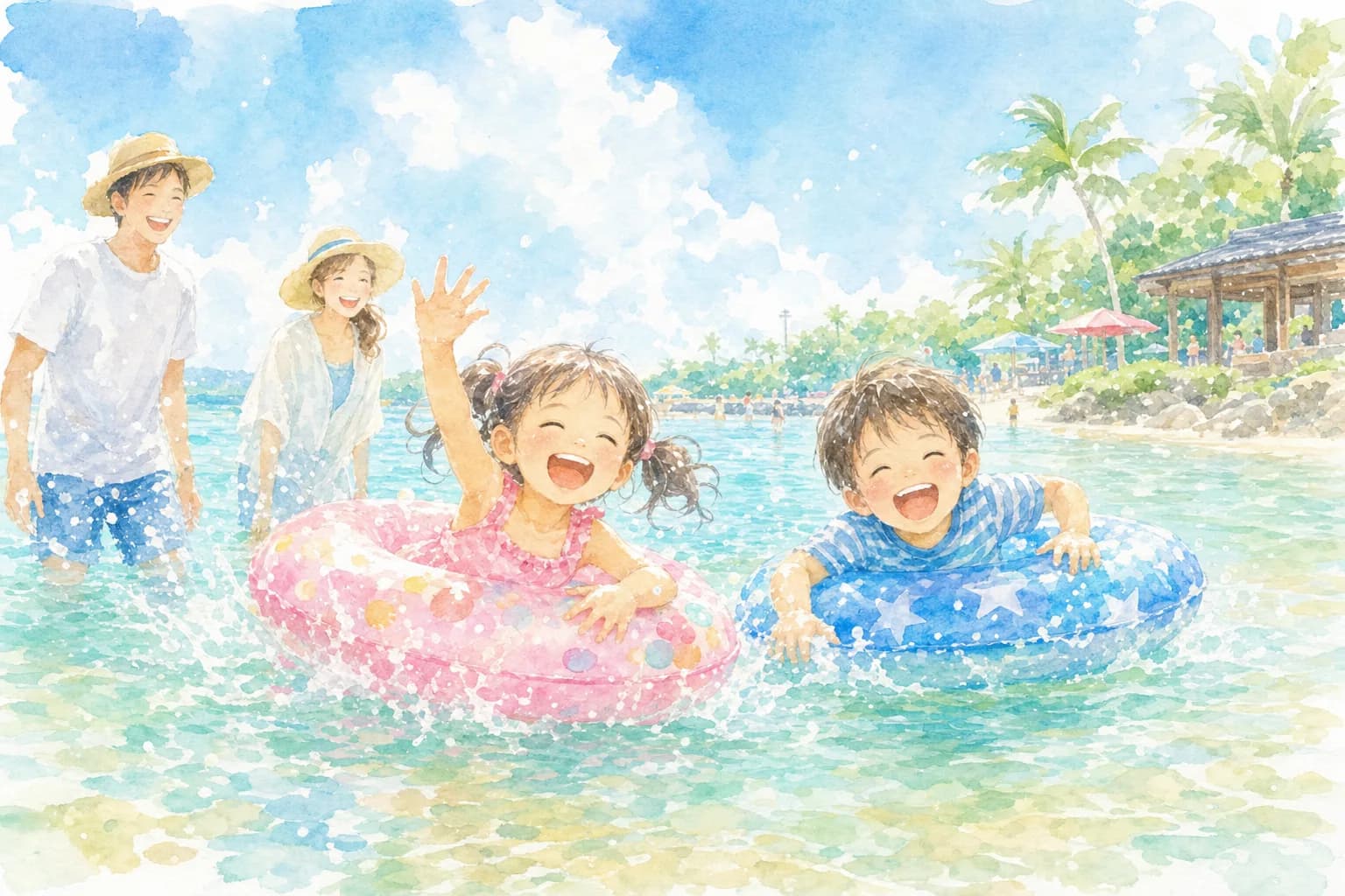 遠浅の人工ビーチで営業終了まで水遊び満喫