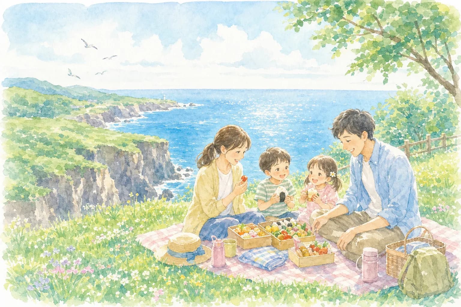 太平洋を望む岬の公園でひと休みしながらお昼ごはん