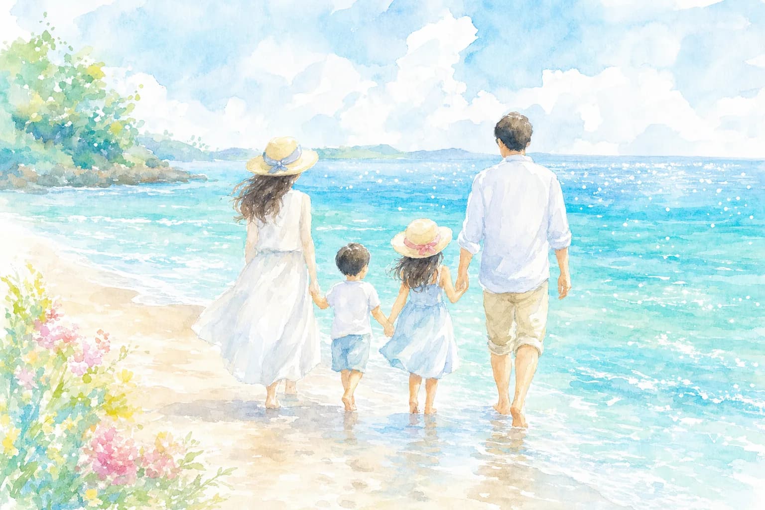 透き通る海と穏やかな波音で潮風にあたる