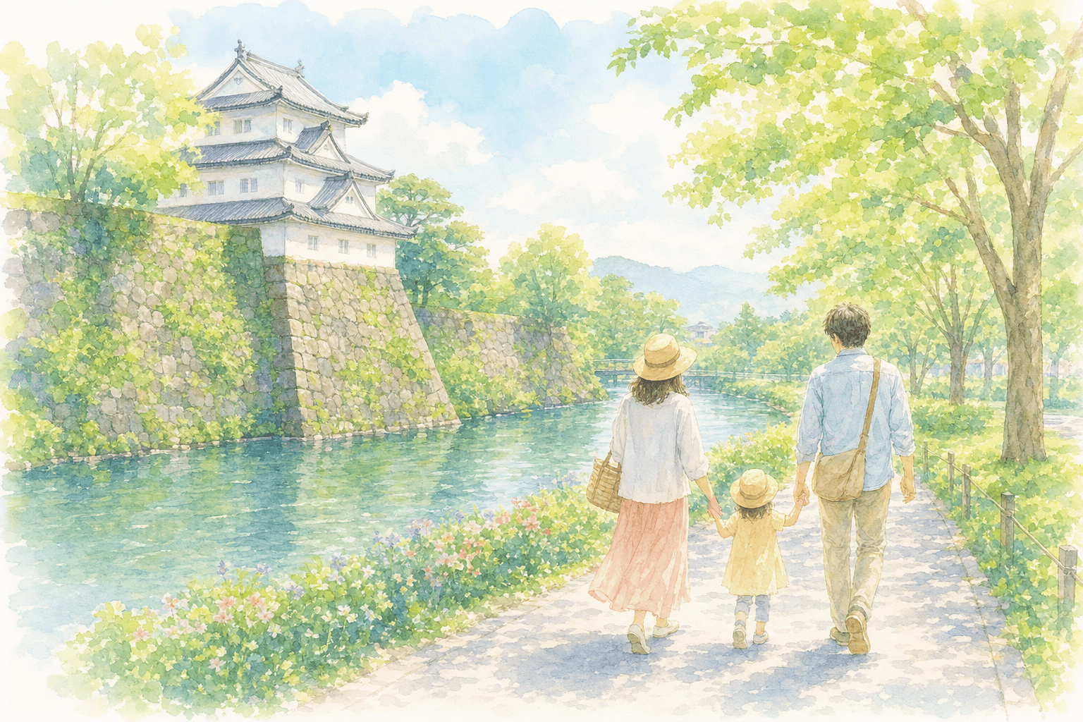 豊川沿いの石垣と復元された鉄櫓を見学、豊橋公園でひと遊び