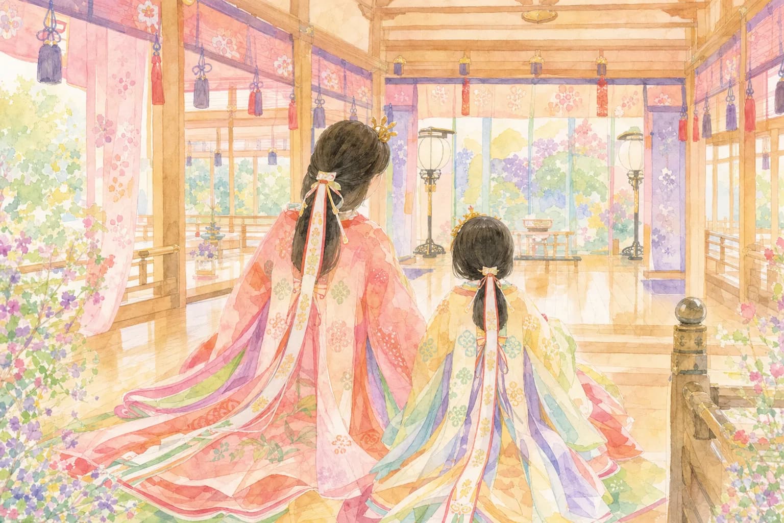 十二単の試着体験など、平安貴族の文化を親子で体験