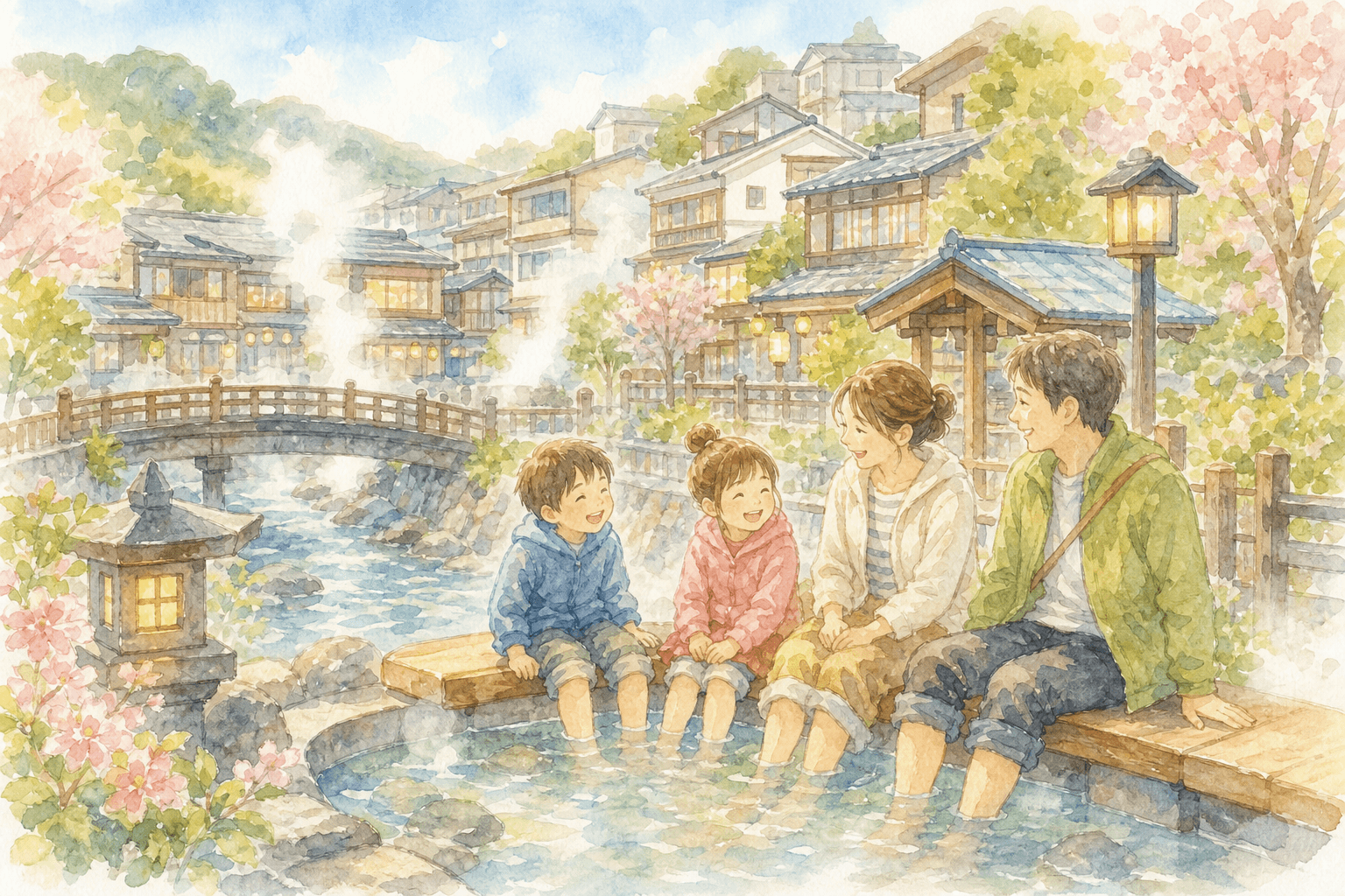 藩政時代から続く湯治場の温泉街を歩き、足湯でひと休み