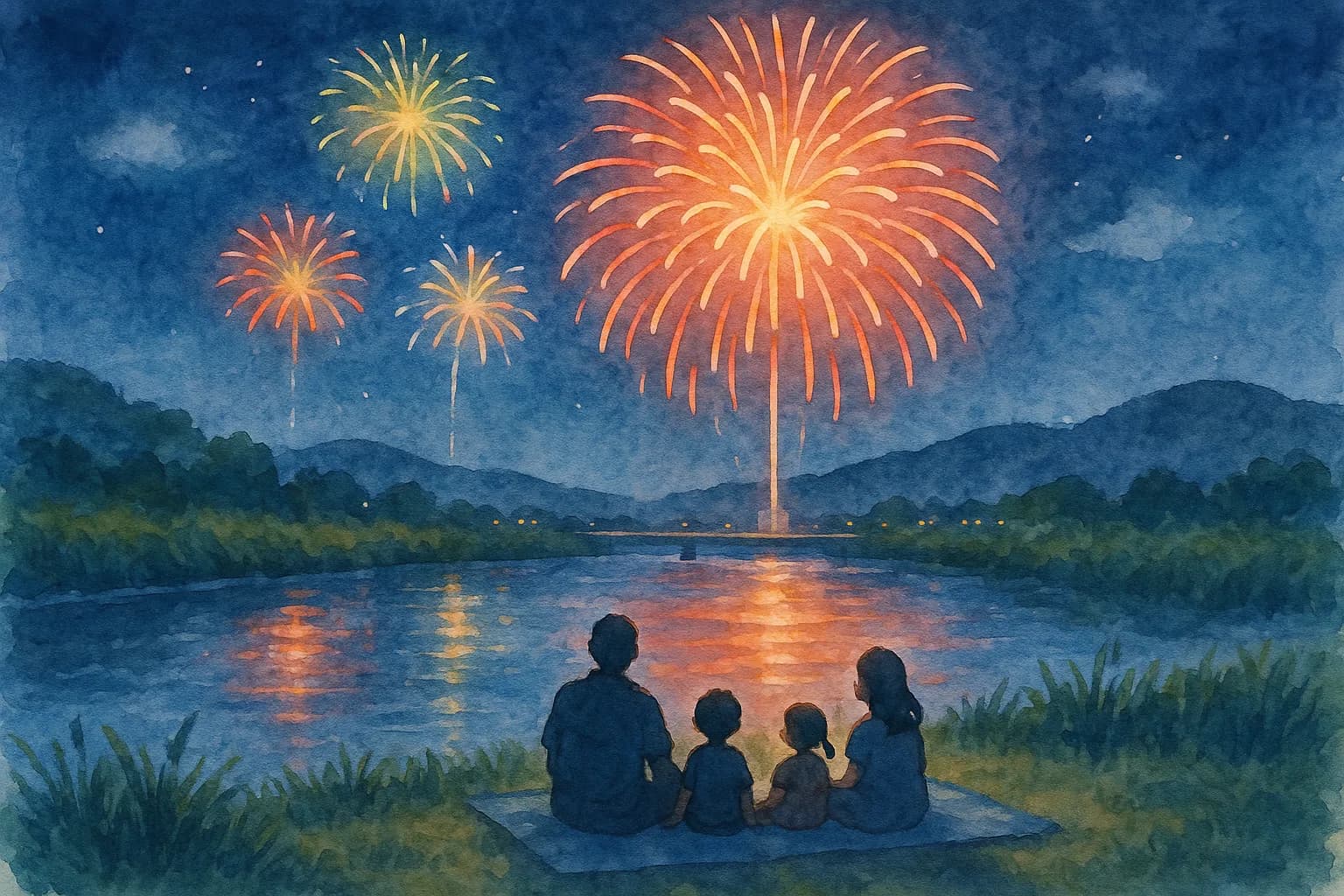 広い芝生広場でのびのびと、花火前の子どもの遊び場
